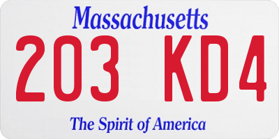 MA license plate 203KD4