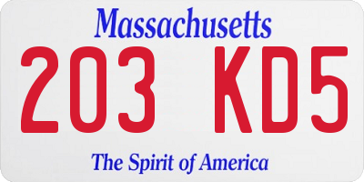 MA license plate 203KD5