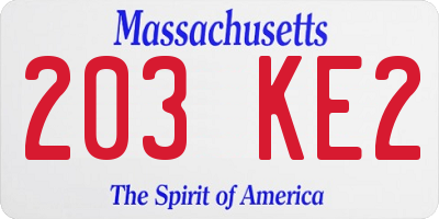 MA license plate 203KE2