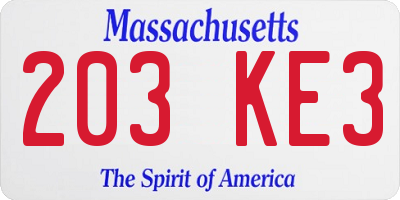 MA license plate 203KE3