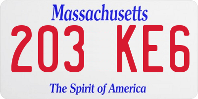 MA license plate 203KE6