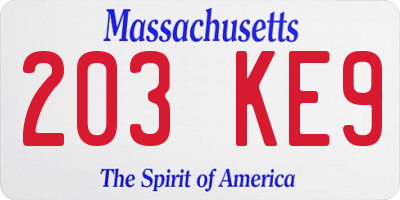 MA license plate 203KE9