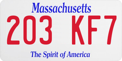 MA license plate 203KF7