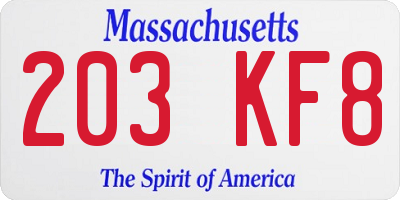 MA license plate 203KF8