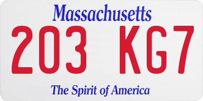 MA license plate 203KG7