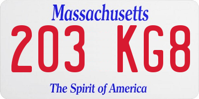 MA license plate 203KG8