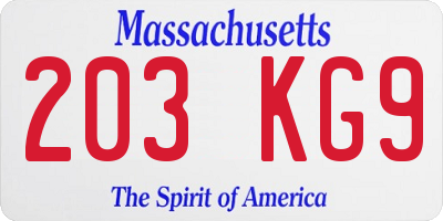 MA license plate 203KG9