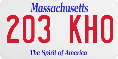 MA license plate 203KH0