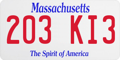 MA license plate 203KI3
