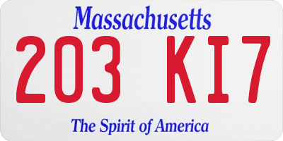 MA license plate 203KI7