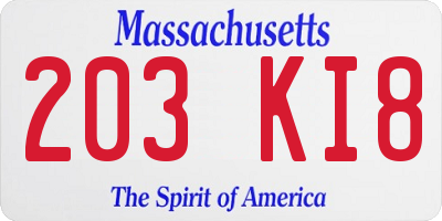MA license plate 203KI8