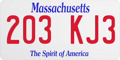 MA license plate 203KJ3