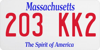 MA license plate 203KK2
