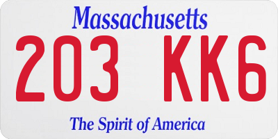 MA license plate 203KK6