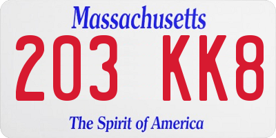MA license plate 203KK8