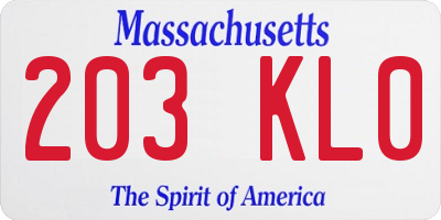 MA license plate 203KL0