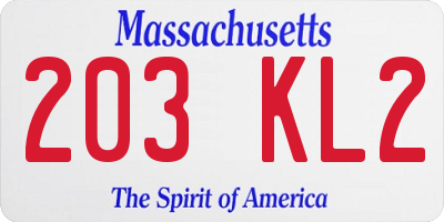 MA license plate 203KL2