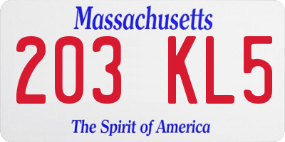 MA license plate 203KL5