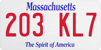 MA license plate 203KL7