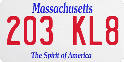 MA license plate 203KL8