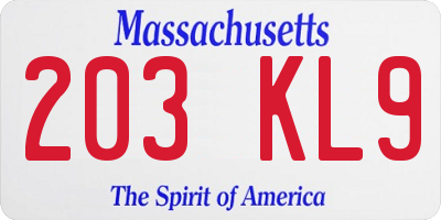 MA license plate 203KL9