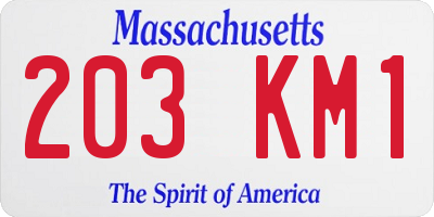 MA license plate 203KM1