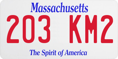 MA license plate 203KM2