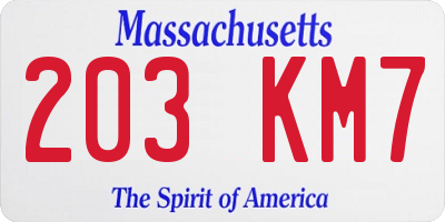 MA license plate 203KM7