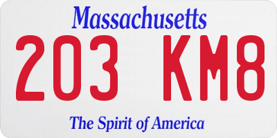 MA license plate 203KM8