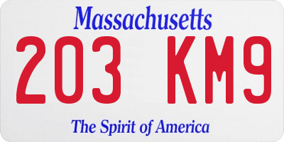 MA license plate 203KM9