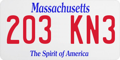MA license plate 203KN3