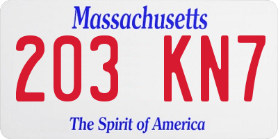 MA license plate 203KN7
