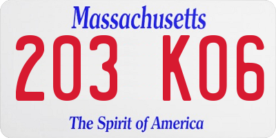 MA license plate 203KO6