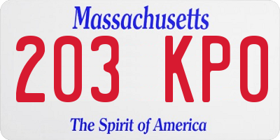 MA license plate 203KP0