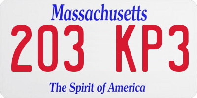 MA license plate 203KP3