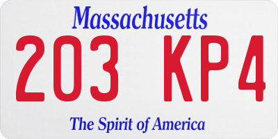MA license plate 203KP4