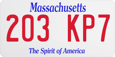 MA license plate 203KP7