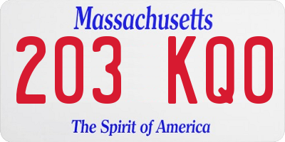 MA license plate 203KQ0