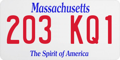 MA license plate 203KQ1