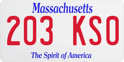 MA license plate 203KS0