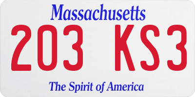 MA license plate 203KS3