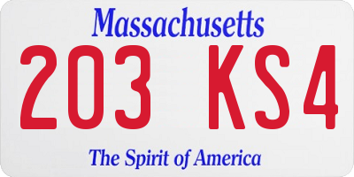 MA license plate 203KS4