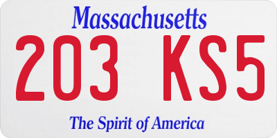 MA license plate 203KS5