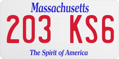 MA license plate 203KS6