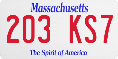 MA license plate 203KS7