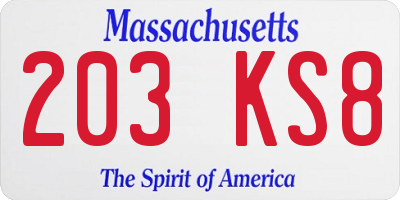 MA license plate 203KS8