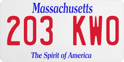 MA license plate 203KW0