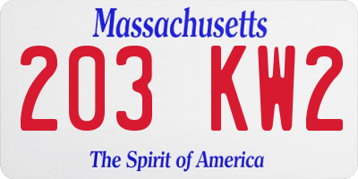 MA license plate 203KW2