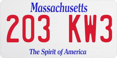 MA license plate 203KW3