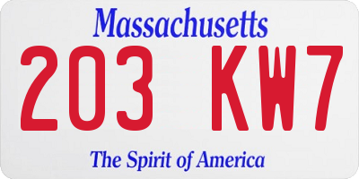 MA license plate 203KW7